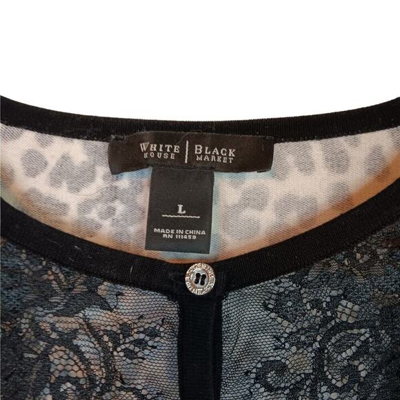 EUC White House Black Market Animal Print & Lace Cardigan L - Picture 2 of 4